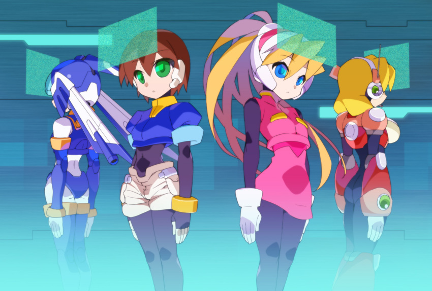 aile alia blonde_hair breasts brown_hair ciel_(megaman_zero) empty_eyes expressionless fairy_leviathan female_only femsub kaidou_zx large_breasts long_hair megaman_(series) megaman_x_(series) megaman_x_dive megaman_zero megaman_zx multiple_girls multiple_subs ponytail robot robot_girl short_hair small_breasts standing standing_at_attention tech_control