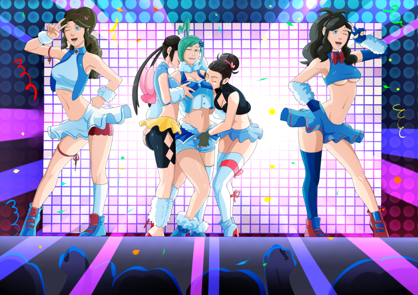 ahoge black_hair blue_eyes blue_hair bow_tie bracelet brown_hair cleavage closed_eyes collar crop_top dancer empty_eyes femdom femsub fingering fingerless_gloves gloves hair_buns hair_ornament hand_on_hip high_heels hilda kissing kneehighs lisia_(pokemon) long_hair miniskirt mother_and_daughter multiple_girls multiple_subs navel nintendo one_eye_open oo_sebastian_oo open_mouth pokemon pokemon_black_and_white pokemon_black_and_white_2 pokemon_omega_ruby_and_alpha_sapphire ponytail posing rosa_(pokemon) shoes short_shorts shorts signature single_hair_bun skirt smile stage thighhighs underboob unova_mother_(bw) unova_mother_(bw2) v vest wink yuri