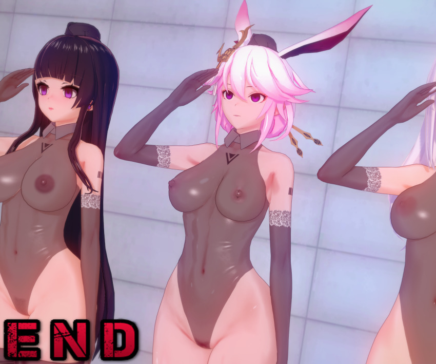 3d animal_ears bad_end barcode black_hair empty_eyes english_text erect_nipples expressionless female_only femsub fox_ears hair_ornament hat hongcha honkai_impact_3rd jin_mao_shu koikatsu! lace long_hair midriff multiple_girls multiple_subs navel nipples pink_hair pubic_hair purple_eyes rubber saluting see-through shibal standing standing_at_attention tattoo text thighs tight_clothing very_long_hair voldar white_hair wide_hips yae_sakura