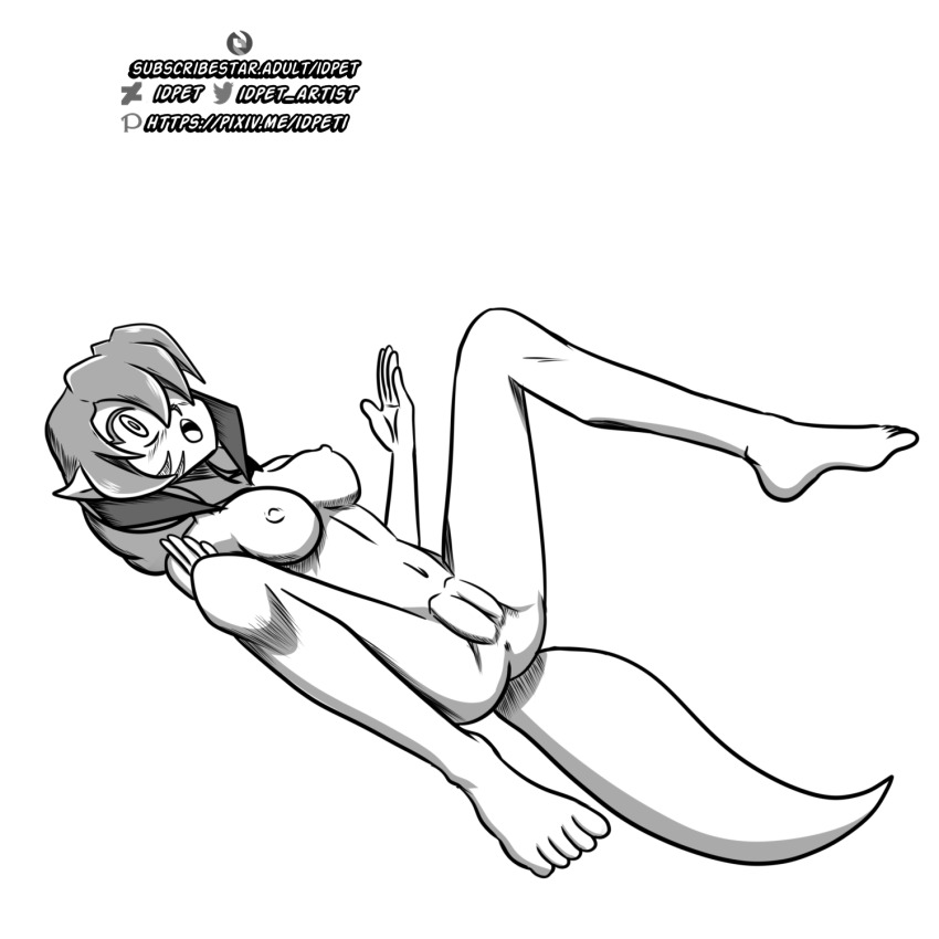 bottomless breasts dollification dreah_(oc) empty_eyes expressionless femsub human_furniture idpet monochrome nude open_mouth original pussy topless