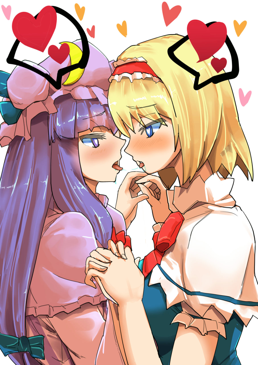alice_margatroid artist_request blonde_hair blush female_only femsub hat heart heart_eyes long_hair open_mouth patchouli_knowledge purple_hair short_hair symbol_in_eyes tongue tongue_out touhou yuri