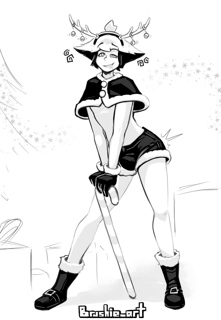 ahoge antlers bell boots brushie_art bulge candy_cane christmas male_only malesub original parker_(brushie_art) solo tagme