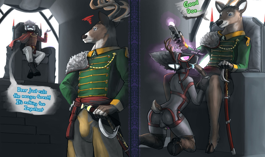 antlers chastity deer_boy fake_tail feminization fur_coat furry hooves instant_loss male_only maledom malesub multiple_boys penis pisnsfw protogen royalty spiral_eyes sword tech_control thighhighs yaoi