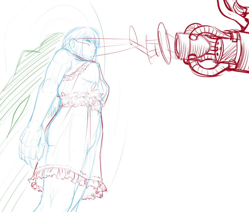 female_only femsub long_hair original sketch sleepymaid solo standing standing_at_attention tech_control