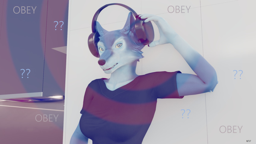 3d confused furry headphones hypnotic_audio original spiral subliminal text thalarynth_(manipper) wendy_(thalarynth) wolf_girl