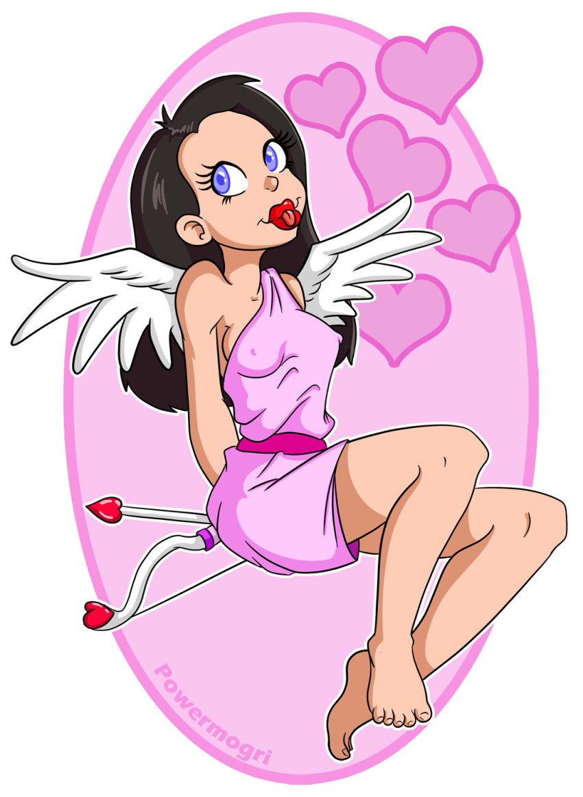 angel angel_girl arrow black_hair bow_(weapon) cupid erect_nipples female_only femdom heart love magic original powermogri smile tongue tongue_out valentine's_day weapon wings
