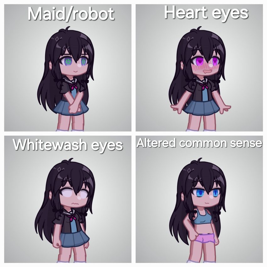 altered_common_sense black_hair blue_eyes direct_upload female_only femsub gacha_life heart_eyes kisex maid pink_eyes pov_dom robotization school_uniform skirt symbol_in_eyes underwear whitewash_eyes