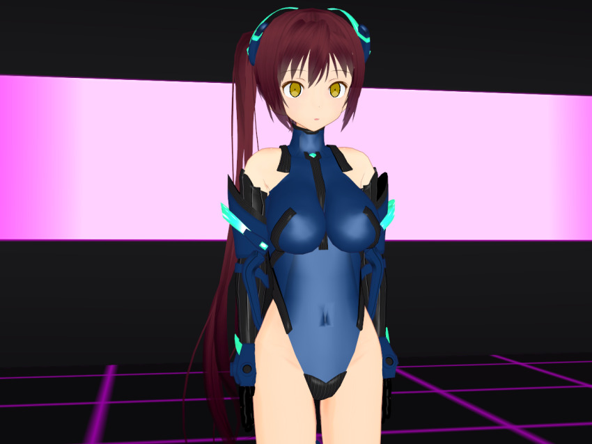 3d 3d_custom_girl alternate_color_scheme alternate_costume brown_hair drone erect_nipples_under_clothes expressionless femsub gloves hair_ornament leotard magical_girl nakashiro navel opera_gloves side_ponytail standing standing_at_attention yellow_eyes