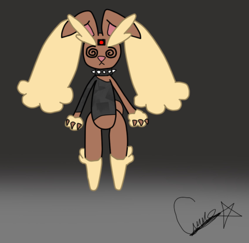 animals_only bunny_ears collar hypnotic_accessory lopunny microchip nintendo pokemon pokemon_(creature) shyker simple_background solo spiral_eyes symbol_in_eyes