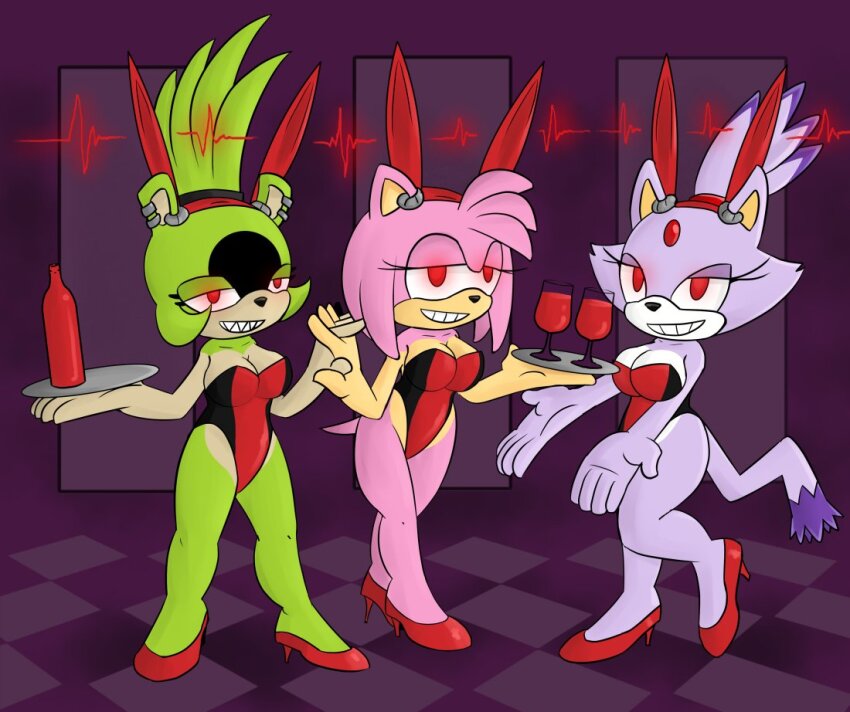 altered_common_sense amy_rose animal_ears blaze_the_cat bunny_ears bunnysuit cat_girl femsub furry happy_trance hedgehog_girl mr.h sonic_the_hedgehog_(series) surge_the_tenrec tenrec_girl