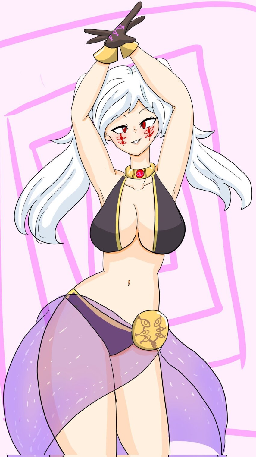 a_singular_fish blush breasts choker cleavage dancer dancing embarrassed female_only femsub fire_emblem fire_emblem_awakening gloves grima_(fire_emblem_awakening) happy_trance large_breasts long_hair midriff nintendo possession red_eyes robin_(fire_emblem_awakening) smile thighs twintails white_hair