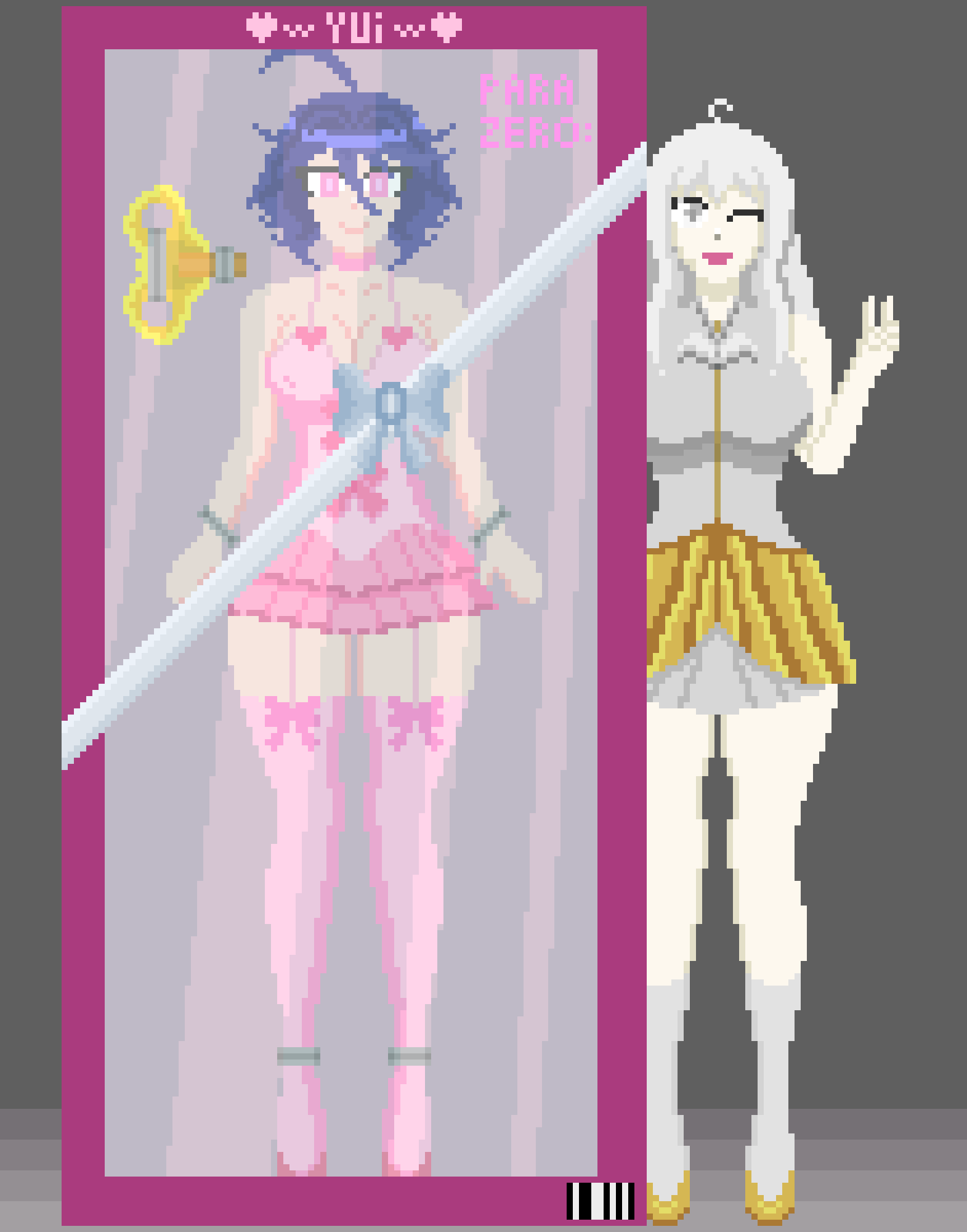 angel angel_girl blue_hair box doll dollification gift glowing_eyes grey_eyes happy_trance hypnovember nyarukavt original packaged pink_eyes pixel_art tutu white_hair white_skin yui_(oc) zero_thotep