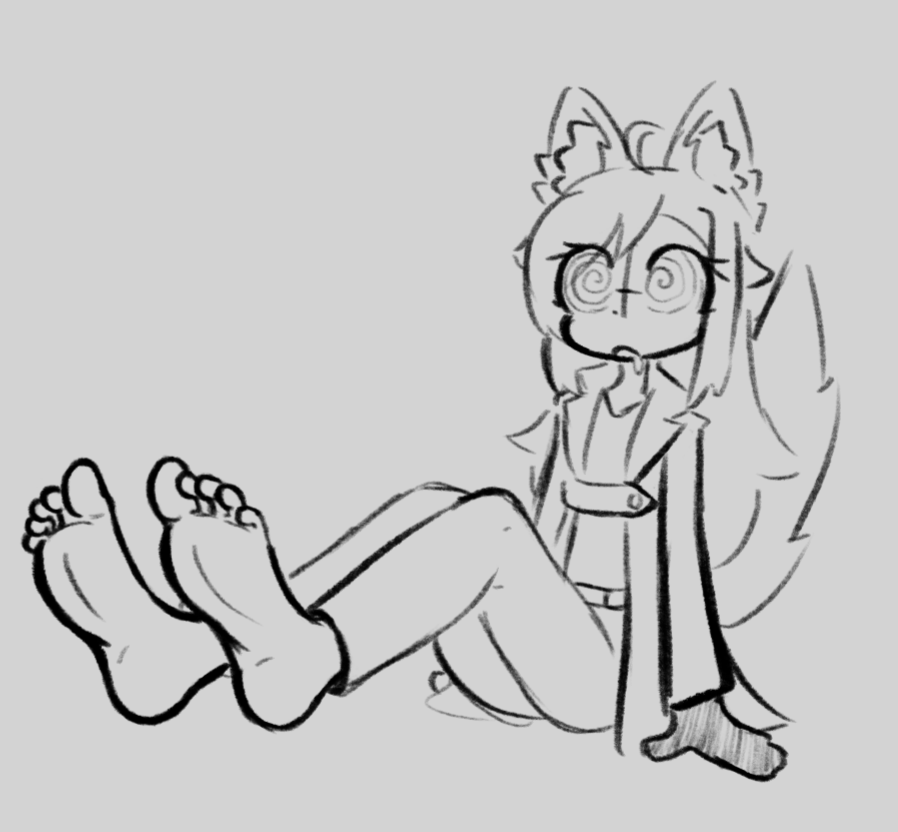 ahoge animal_ears barefoot drool female_only femsub foot_focus gloves grey_background kaede_(skecchyartist) long_hair original simple_background sitting skecchyartist sketch spiralwash_eyes tail
