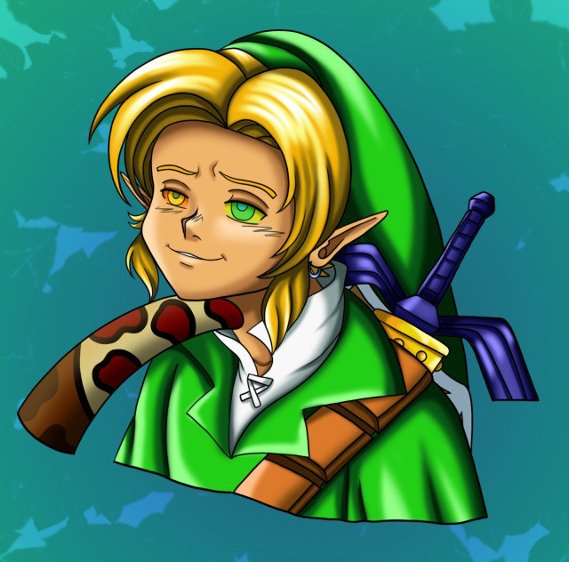 bangs blonde_hair blush coilsandroses earrings elf_ears happy_trance hat kaa_eyes kenneth_(geekgirl8) link male_only malesub nintendo original smile snake sword the_legend_of_zelda