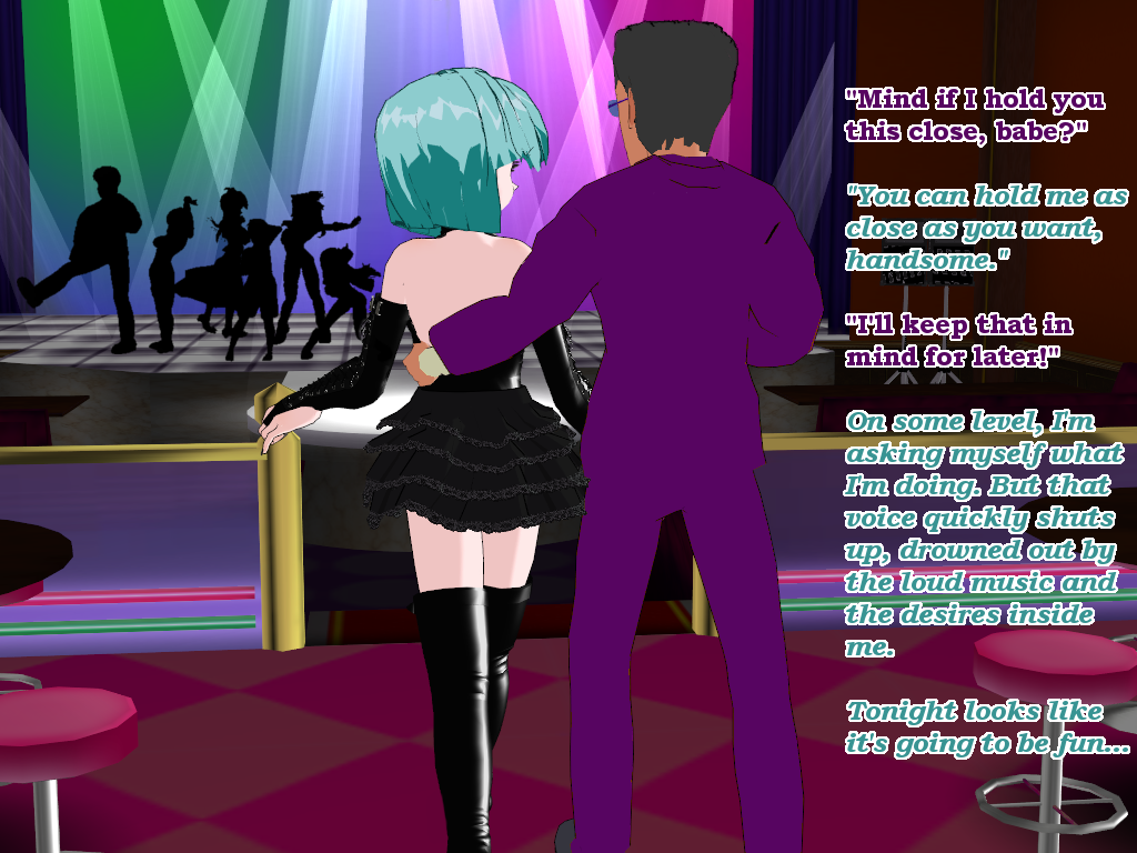 3d boots corset cyan_hair fingerless_gloves flamekin goth high_heels leather short_hair skirt text thigh_boots transgender