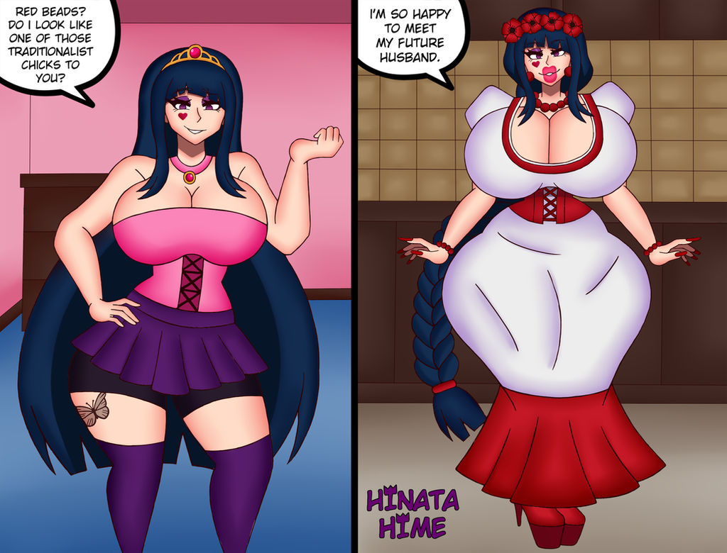 bangs before_and_after blue_hair braid cleavage comic corset dialogue domestication dress english_text eyeshadow female_only femsub flower_in_hair happy_trance high_heels hinata-hime huge_breasts jewelry large_lips lipstick long_hair makeup nail_polish necklace open_mouth original pink_lipstick smile solo speech_bubble standing stepfordization tattoo text very_long_hair wide_hips