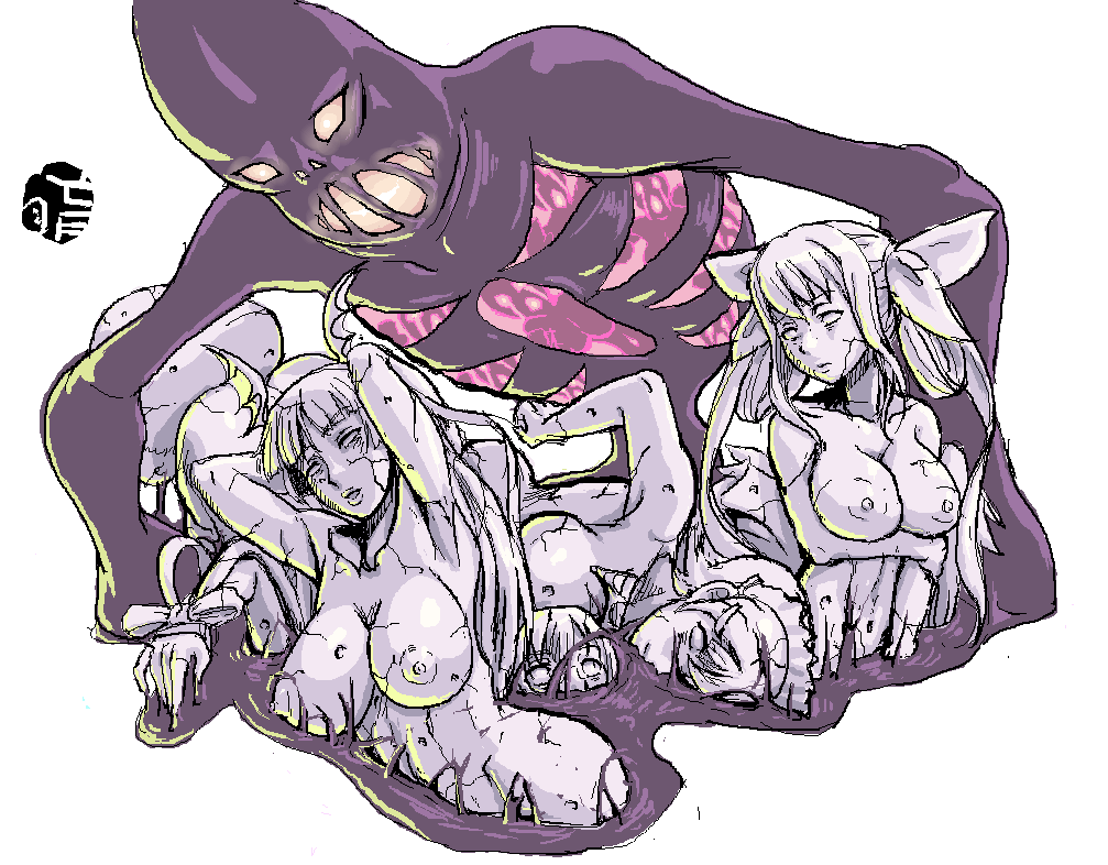 absorption alternate_color_scheme alternate_form arcana_heart arms_above_head ass bare_breasts bare_shoulders blazblue body_swap breasts capcom cleavage crossover darkstalkers defeated demon demon_girl dizzy_(guilty_gear) eye_color_change femsub ghost glowing_eyes grey_hair grey_skin guilty_gear hair_color_change hair_ribbon harem heart_aino iroha_(samurai_showdown_vi) large_breasts lilith_aensland long_hair makoto_nanaya midriff morrigan_aensland mou multiple_girls multiple_subs navel nightmare_fuel nipples petrification posed possession ribbon samurai_showdown scared shadow_(darkstalkers) short_hair simple_background smile soul_stealing succubus tears unhappy_trance very_long_hair white_background white_eyes wings yellow_sclera