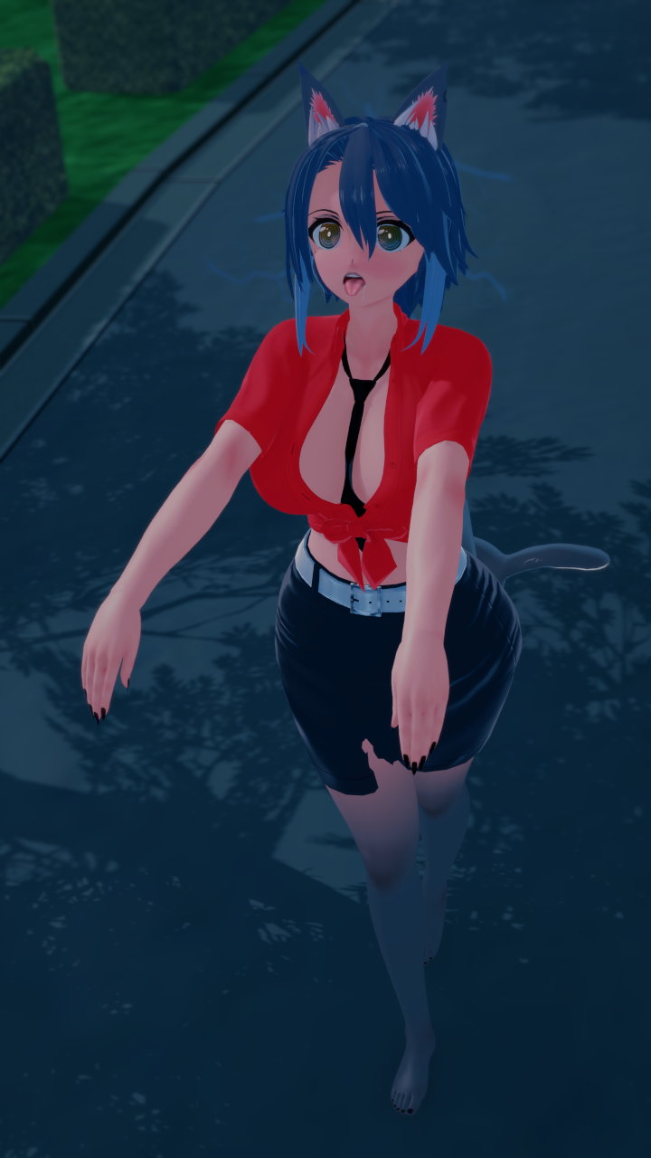 3d ahegao animal_ears barefoot belt belted_skirt cleavage clothed drool female_only femsub grey_hair latina nail_polish open_mouth renegadeshad0w short_hair skirt tagme tail tie tongue virtual_youtuber yuun_kurosu zombie_walk