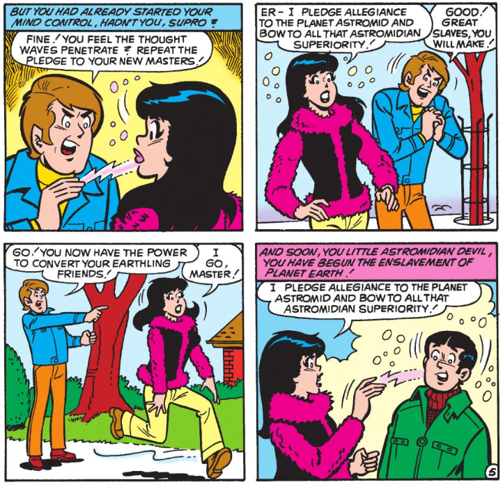 alien archie_(series) black_hair comic dialogue femdom femsub hypnotized_hypnotist maledom malesub open_mouth reggie_mantle text veronica_lodge western