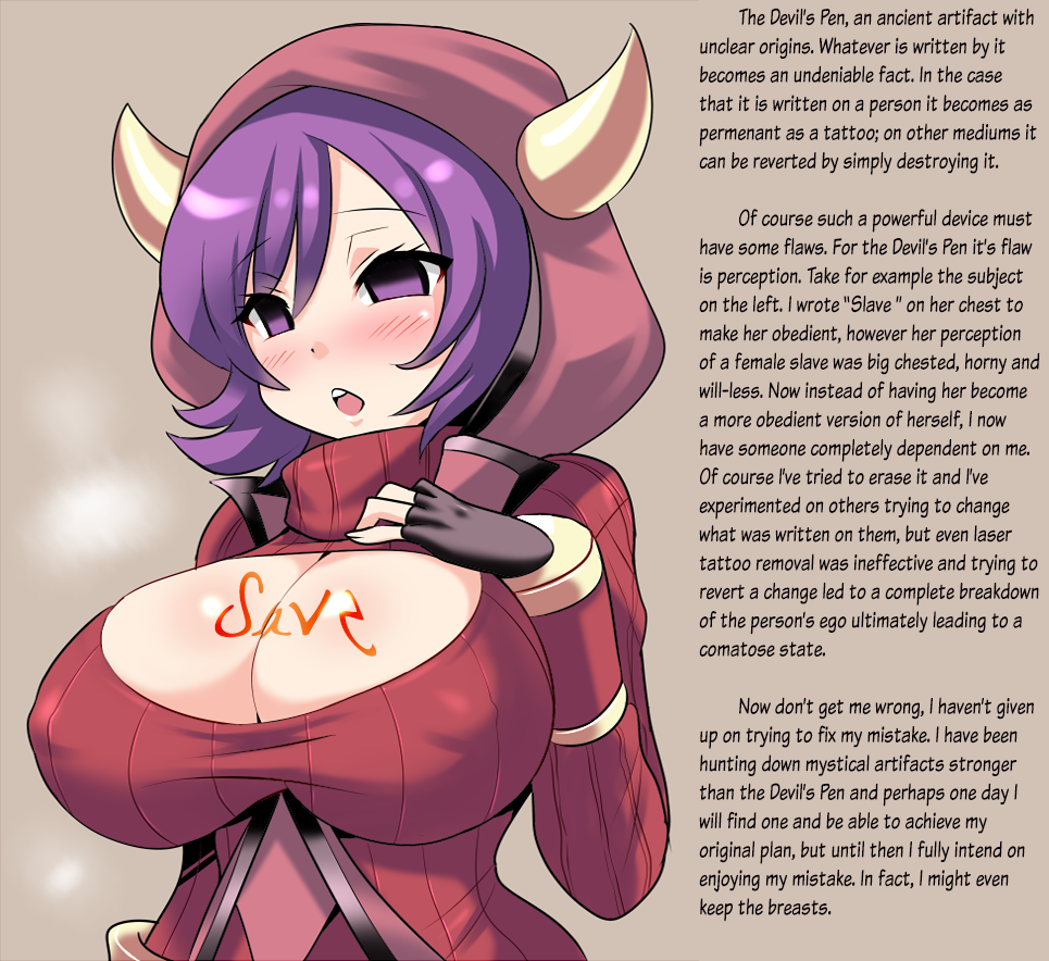 admin_courtney blush body_writing breasts caption cleavage cleavage_cutout empty_eyes erect_nipples female_only femsub gloves huge_breasts kabuto93_(manipper) konno_tohiro large_breasts magic manip nintendo open-chest_sweater open_mouth pokemon pokemon_omega_ruby_and_alpha_sapphire purple_eyes purple_hair short_hair team_magma text