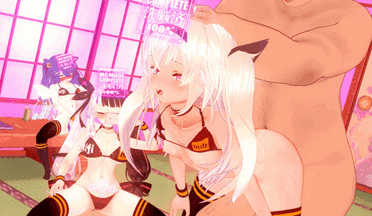 3d animated animated_gif bangs bikini bikini_bottom bikini_top black_hair blonde_hair blue_hair blush bottomless bouncing_breasts bow camera cell_phone character_request choker cleavage collarbone control_indicator crotch_tattoo cuffs femsub fingering hair_ornament headdress heart_eyes koikatsu! kokoro_amamiya large_breasts maledom masturbation multicolored_hair multiple_girls multiple_subs nijisanji open_mouth orgasm progress_indicator sex sitri@f sitting small_breasts socks spread_legs straight-cut_bangs sweat tan_skin thighhighs twintails ugly_bastard vaginal virtual_youtuber white_hair wings