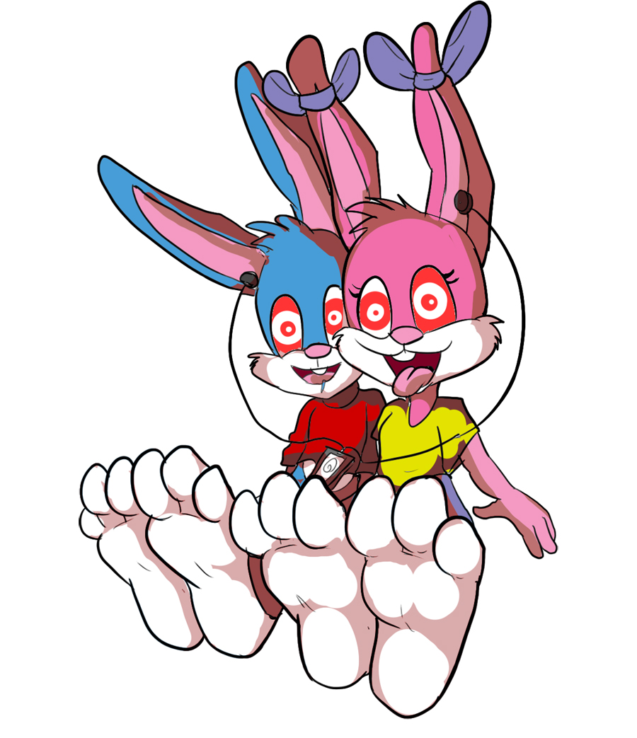 babs_bunny barefoot blue_hair bunny_boy bunny_girl buster_bunny drool feet femsub foot_focus furry happy_trance headphones hypnotic_audio malesub multiple_subs open_mouth pink_hair short_hair sitting tech_control tiny_toon_adventures zuneycat