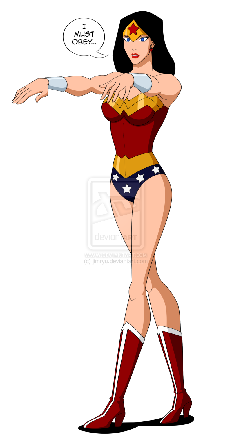 black_hair blue_eyes boots bracers dc_comics dialogue earrings expressionless female_only femsub high_heels hypnotized_walking jimryu legs long_hair red_lipstick solo speech_bubble standing super_hero text transparent_background watermark wonder_woman zombie_walk