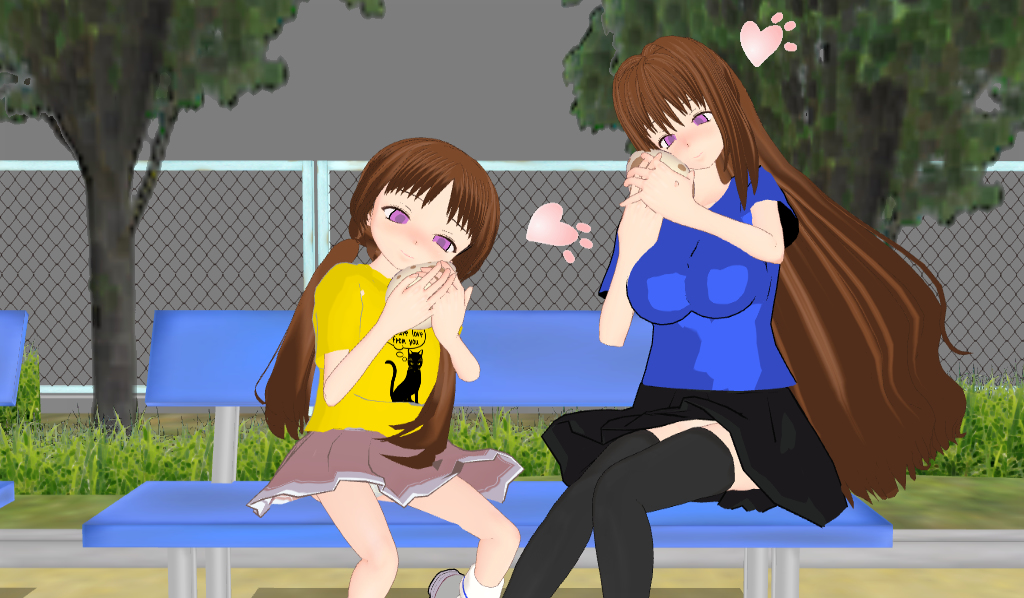 3d 3d_custom_girl blush brown_hair clothed eggs empty_eyes female_only femsub happy_trance heart loli long_hair multiple_girls original pink_eyes sitting twintails