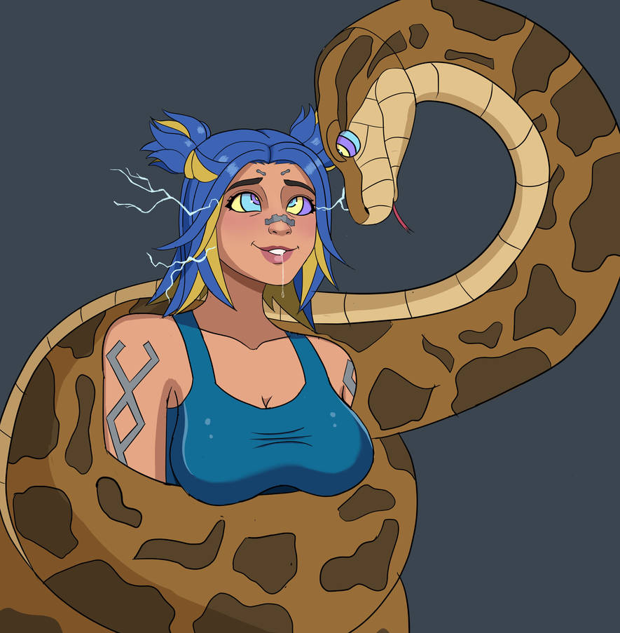 blue_hair breasts disney femsub hypnotic_eyes kaa kaa_eyes large_breasts leyendg multicolored_hair neon_(valorant) snake the_jungle_book valorant