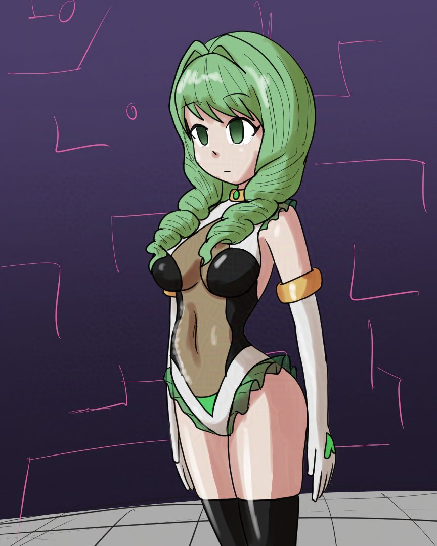 cleavage collar empty_eyes female_only fembot femsub fire_emblem fire_emblem_three_houses flayn_(fire_emblem_three_houses) gloves green_eyes green_hair latex mythkaz nintendo solo standing_at_attention tagme tight_clothing