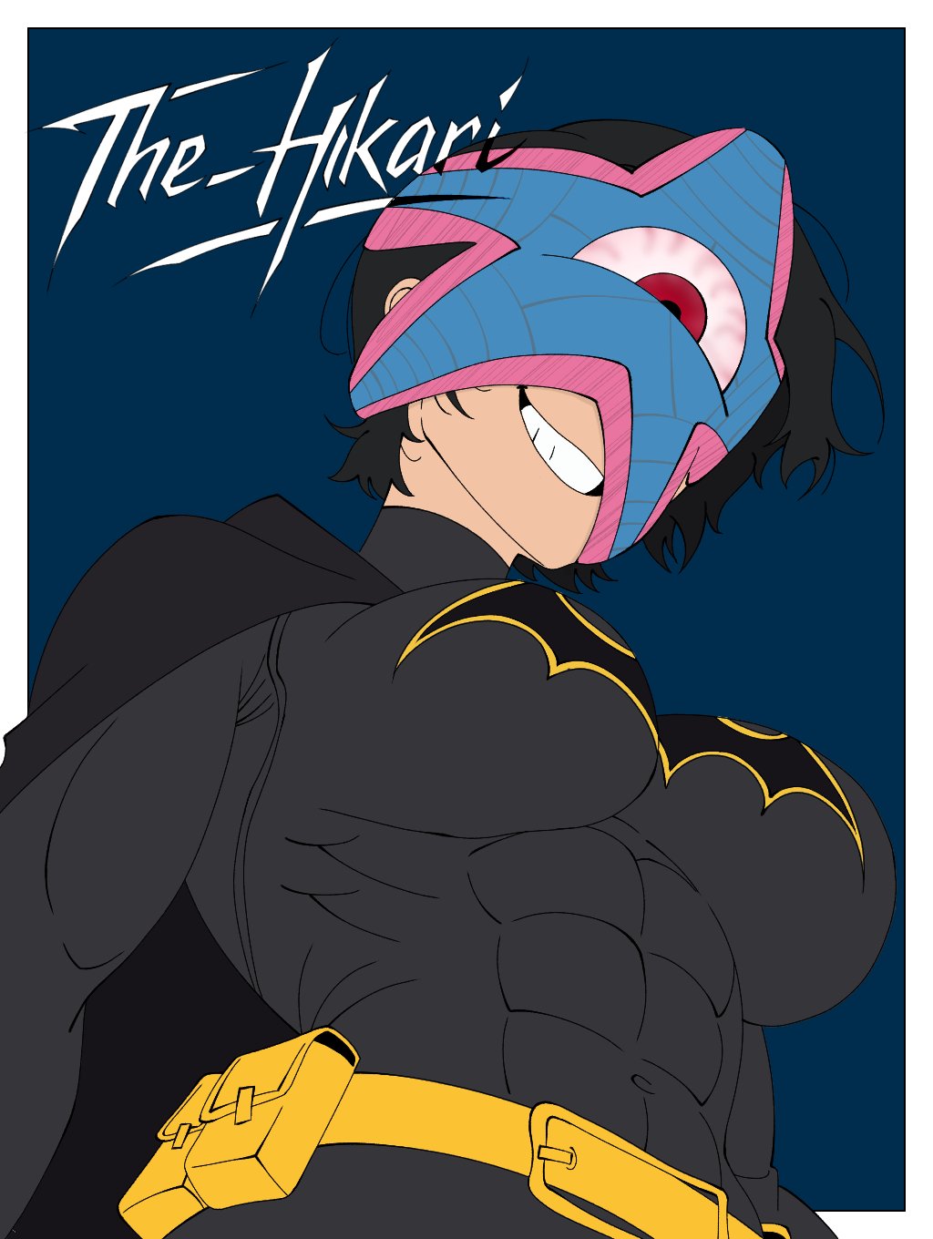 alien batgirl batman_(series) black_hair blue_background cassandra_cain corruption dc_comics female_only femsub parasite short_hair signature smile starro super_hero the_hikari