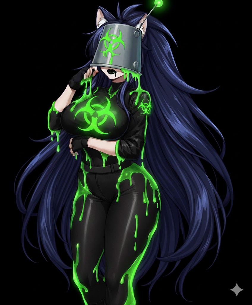 ai_art bucket_helmet goth slime sonia_(sonix135) spongebob_squarepants_(series) tech_control toxic