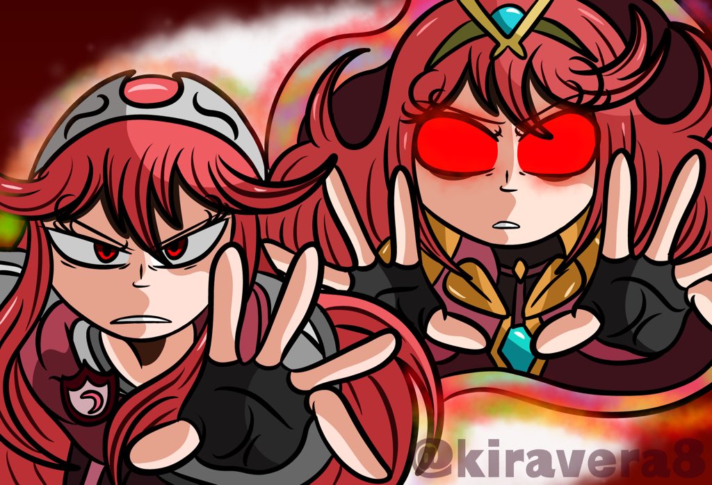 alternate_color_scheme alternate_costume alternate_hair_color angry aura corruption crossover english_text femsub fingerless_gloves fire_emblem fire_emblem_awakening gloves glowing glowing_eyes hypnotized_dom kiravera8 long_hair lucina nintendo possession pyra_(xenoblade) red_eyes red_hair short_hair super_smash_bros. text unhappy_trance xenoblade_chronicles xenoblade_chronicles_2