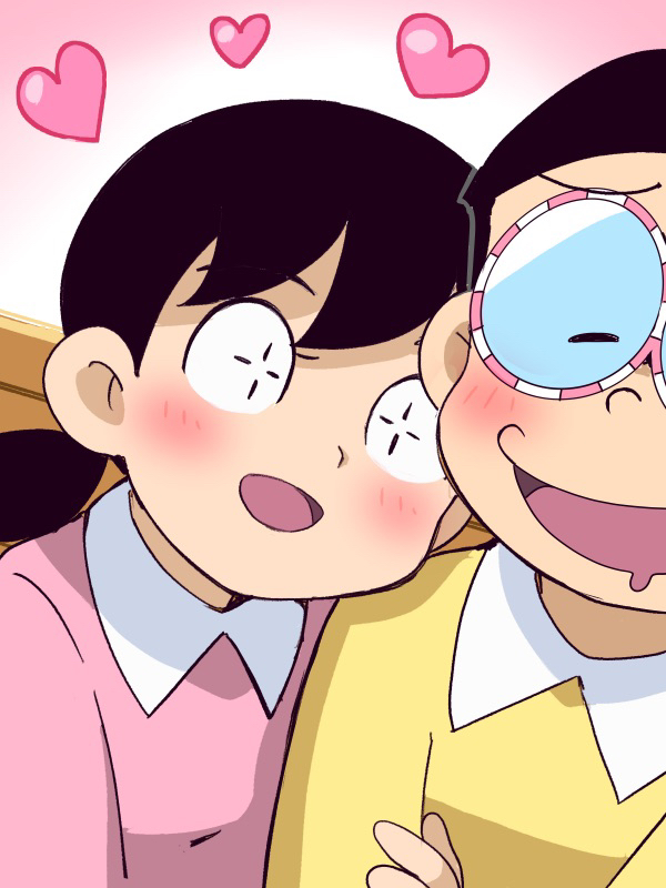 blush doraemon_(series) femsub glasses happy_trance heart hitsugi_mc maledom nobita_nobi shizuka_minamoto unusual_pupils