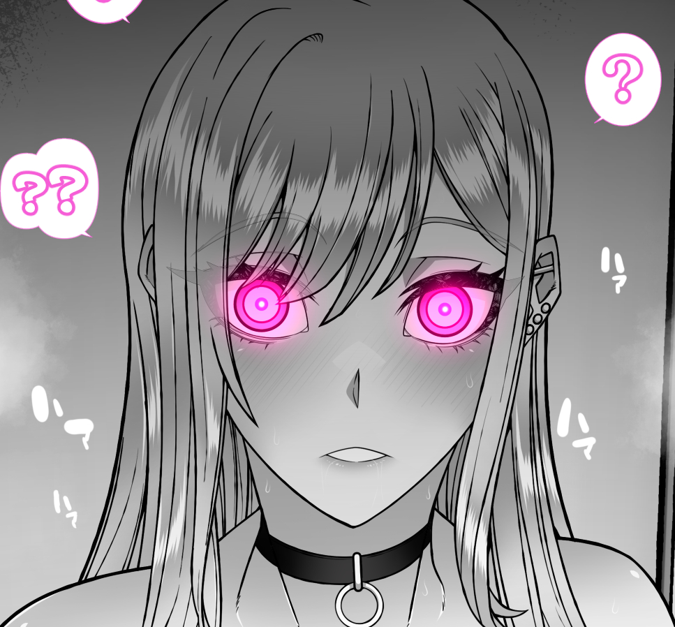 belu belu133 blush choker confused dazed earrings femsub glowing glowing_eyes marin_kitagawa my_dress-up_darling piercing pink_eyes