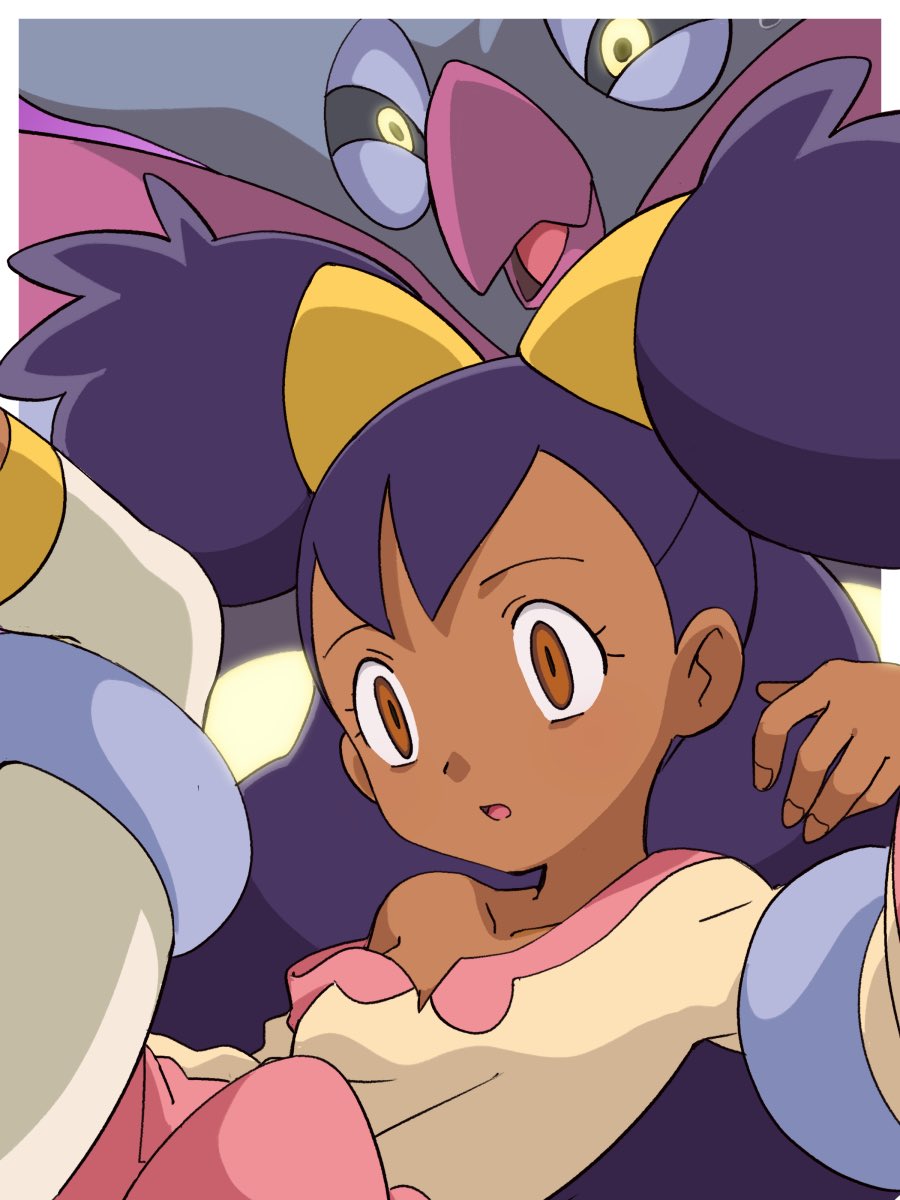 brown_eyes dark_skin empty_eyes femsub hair_ornament hitsugi_mc iris limp long_hair malamar nintendo open_mouth pokemon pokemon_black_and_white purple_hair twintails