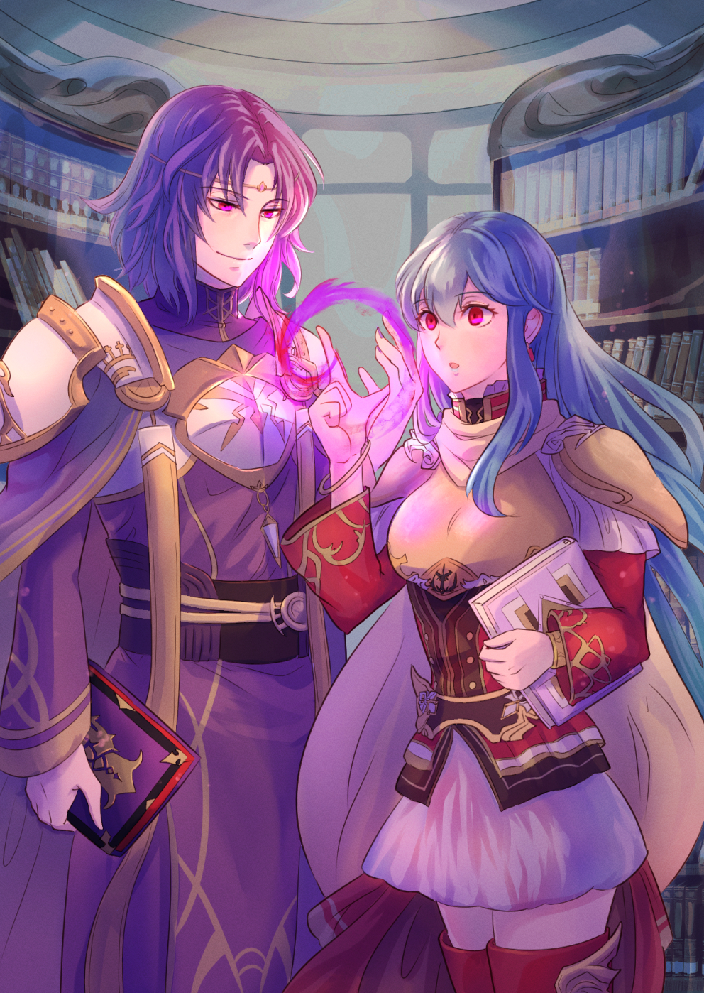 armor book boots circlet cloak corruption eirika_(fire_emblem) femsub fire_emblem fire_emblem_heroes fire_emblem_the_sacred_stones isobe_roll lyon_(fire_emblem) magic maledom nintendo pooh920 possession purple_eyes purple_hair red_eyes skirt thigh_boots thighhighs