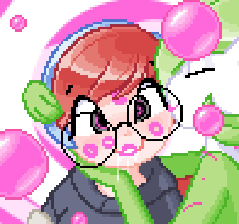 animated animated_gif black_eyes blue_hair blush bubble chin_hold clothed drool fabius femsub gardevoir glasses green_hair happy_trance heart hoodie hypnotic_kiss kissing lip_biting lipstick lipstick_mark nintendo penny_(pokemon) pixel_art pokemon pokemon_(creature) red_hair short_hair smile spiral_background yuri