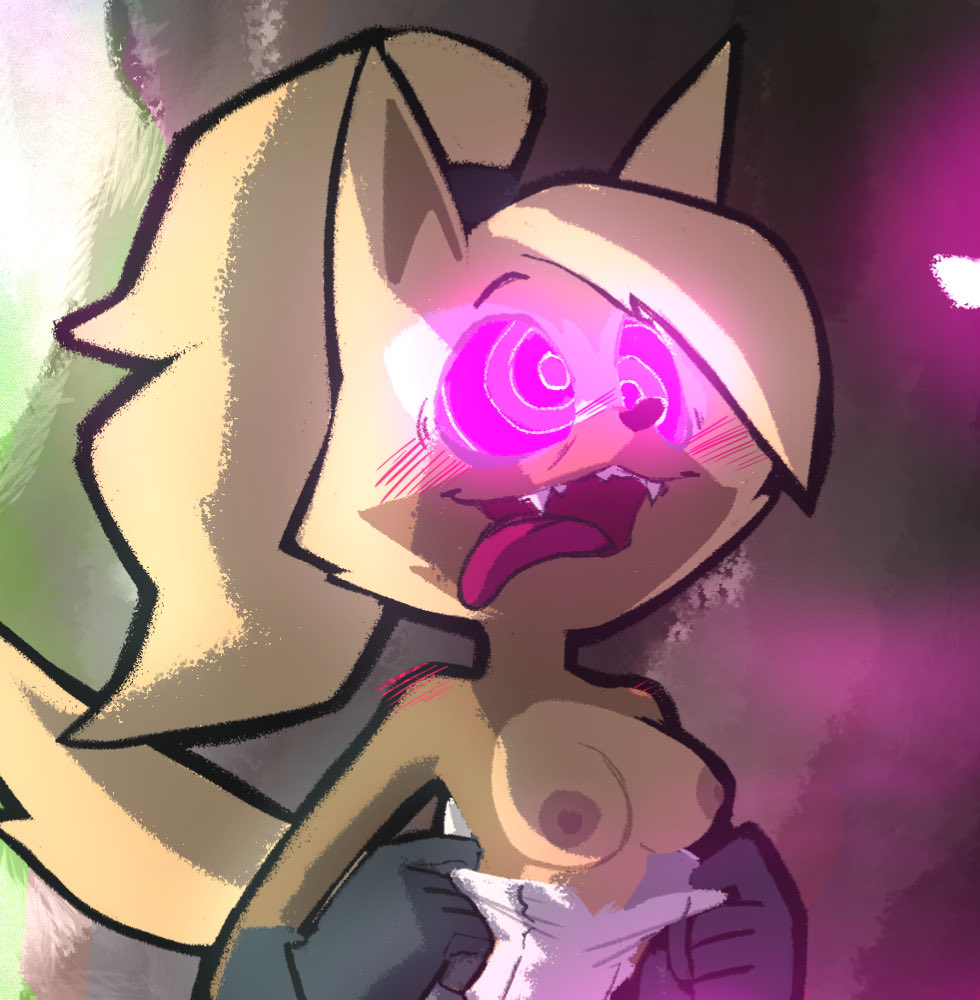 blonde_hair blush breasts_outside fangs female_only femsub furry gloves glowing_eyes happy_trance kuro-freak navel open_clothes open_mouth ponytail sonic_the_hedgehog_(series) spiral_eyes spiralwash_eyes tongue tongue_out whisper_the_wolf wolf_girl