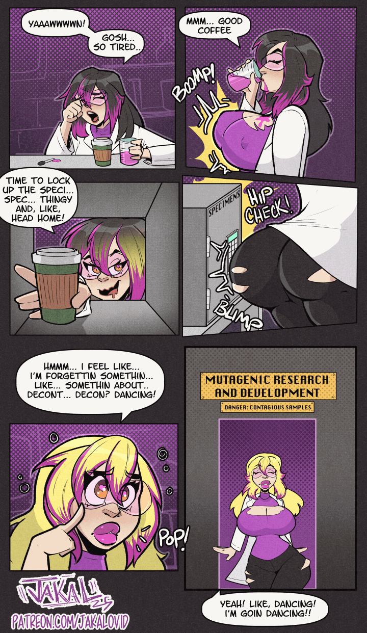 animated animated_gif bimbofication black_hair blonde_hair brain_drain breast_expansion jakalovid large_breasts original scientist