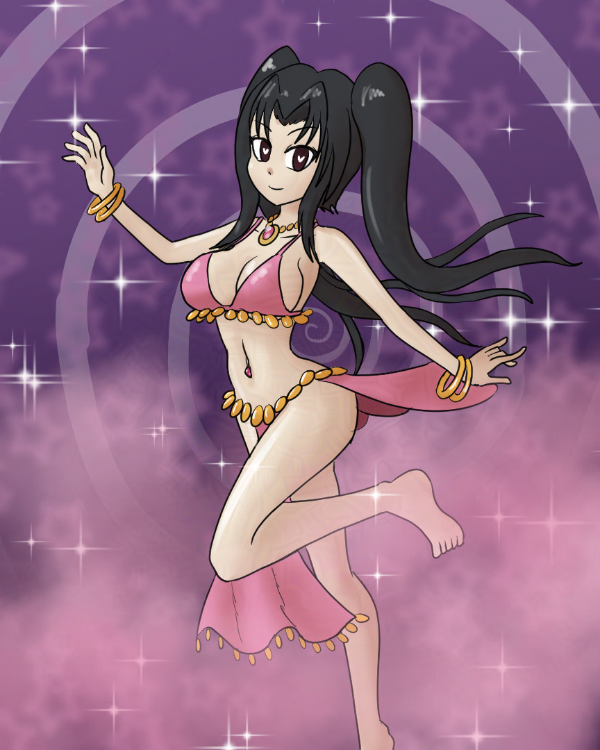 black_hair dancing femsub happy_trance harem_outfit heart_eyes high_school_dxd mythkaz serafall_leviathan smoke solo sparkle spiral twintails