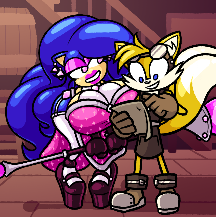 absurdres animal_ears bimbofication boots clothed confused earrings eyelashes eyeshadow femsub fox_boy frost-locke furry genderswap gloves happy_trance hedgehog_girl jewelry miles_tails_prower nude open_mouth smile solo sonic_the_hedgehog sonic_the_hedgehog_(series) staff standing