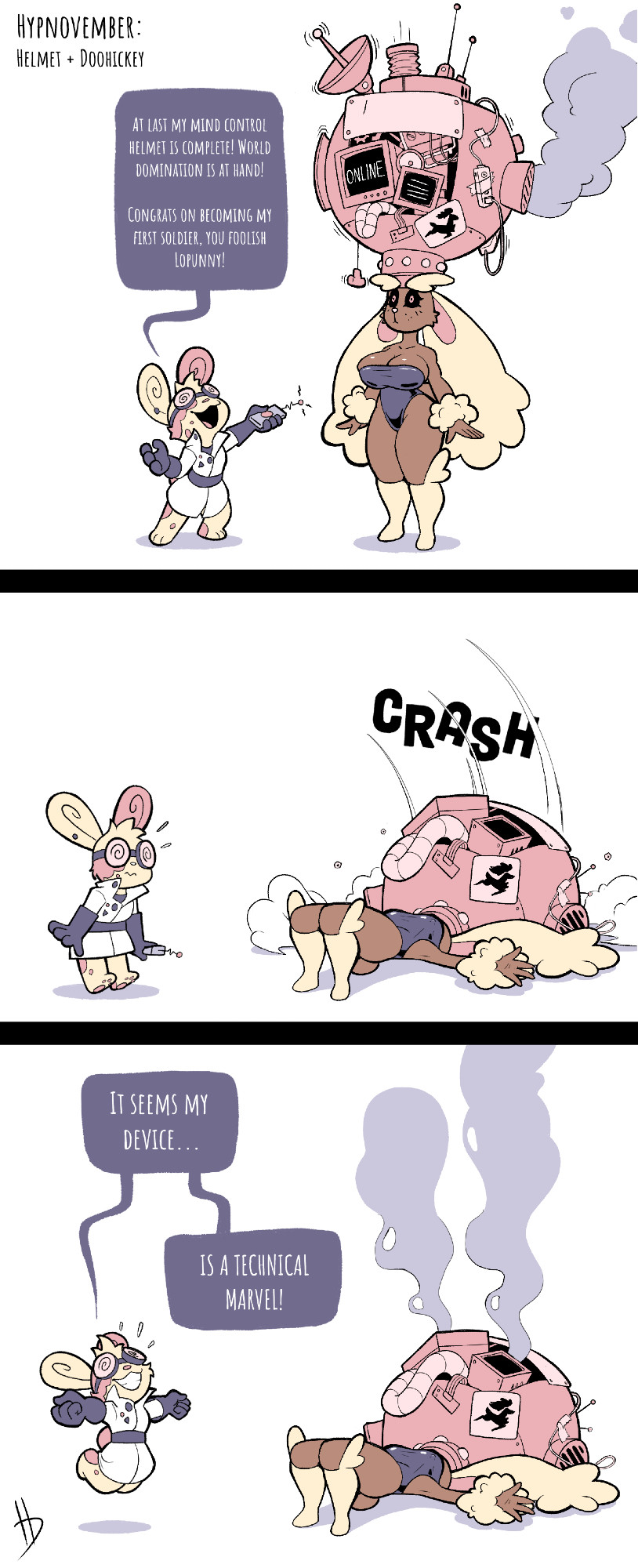 clothed dialogue english_text femsub furry goggles humor hypnodoe lab_coat lopunny maledom nintendo pink_eyes pokemon pokemon_(creature) pokemon_diamond_pearl_and_platinum pokemon_ruby_sapphire_and_emerald remote_control simple_background spinda tech_control text white_background