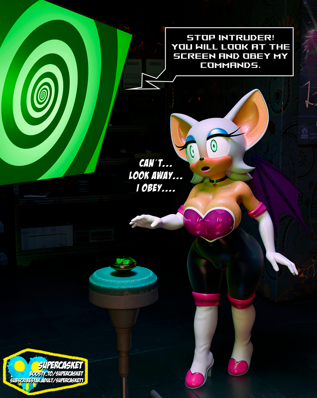3d blender femsub furry rouge_the_bat sonic_the_hedgehog_(series) spiral supercasket tech_control text tight_clothing tv