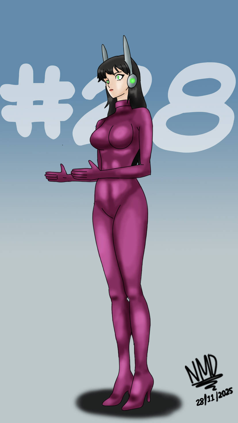 bangs black_hair bodysuit clothed drone dronification expressionless green_eyes headphones hypnovember latex lipstick long_hair nominddetected standing standing_at_attention tech_control