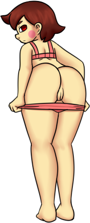 ass bare_legs barefoot bent_over bra brown_hair chara_(undertale) empty_eyes female_only femsub filler_shmazman looking_at_viewer looking_back nude panties pussy red_eyes short_hair transparent_background undertale underwear undressing