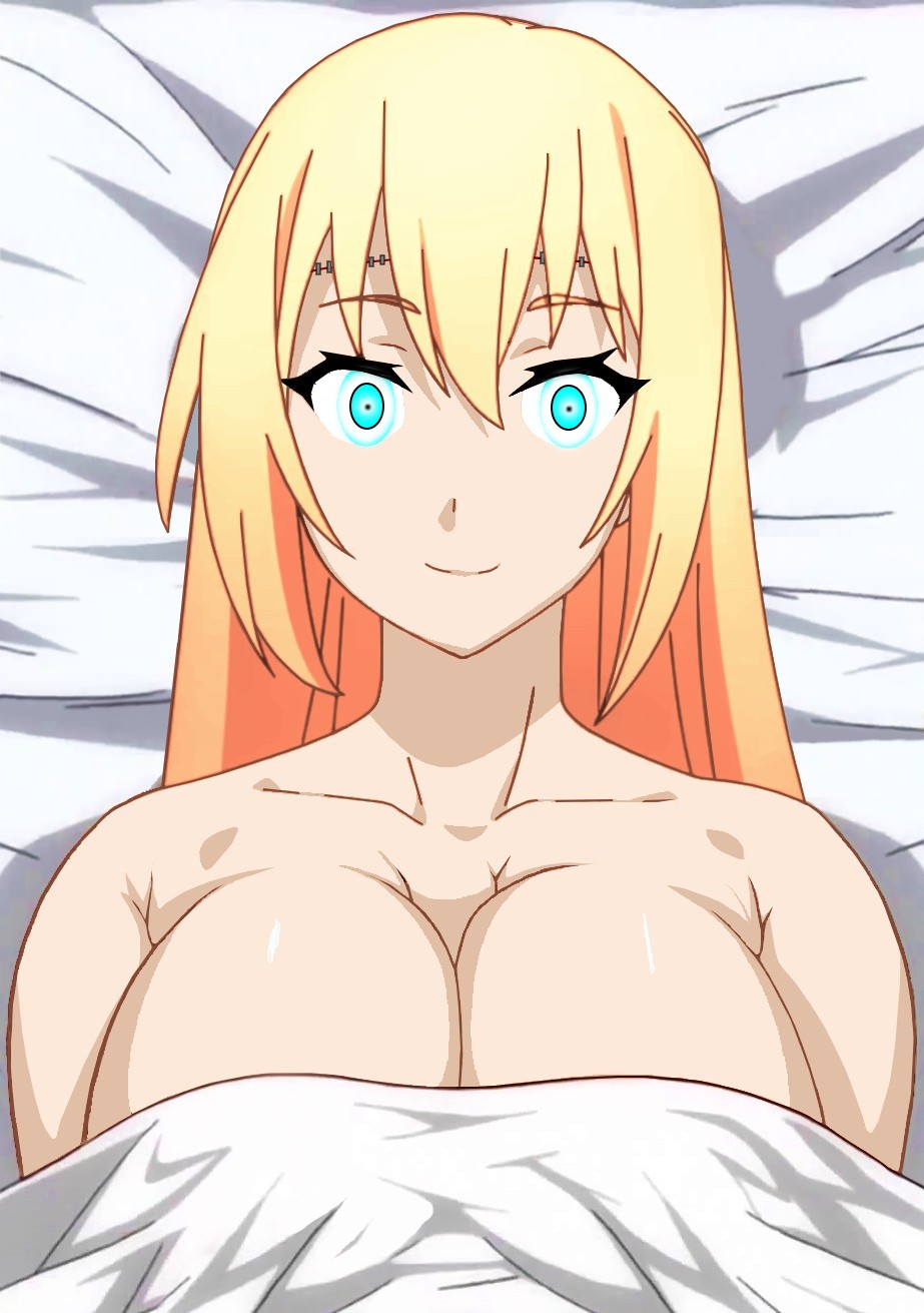 bare_shoulders blonde_hair cleavage collarbone darkness_(konosuba) femsub happy_trance kono_subarashii_sekai_ni_shukufuku_wo! large_breasts lobotomy long_hair looking_at_viewer masane_amaha nude operating_table orange_hair smile tagme witchblade_(series)