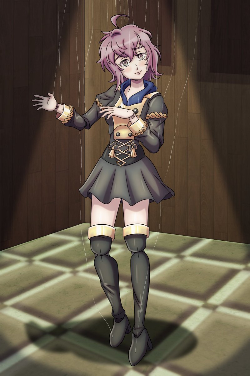 ahoge alternate_form bernadetta_von_varley blush female_only femsub fire_emblem fire_emblem_three_houses happy_trance lex_asfr looking_at_viewer nintendo puppet puppetization purple_hair short_hair smile solo thighhighs thighs