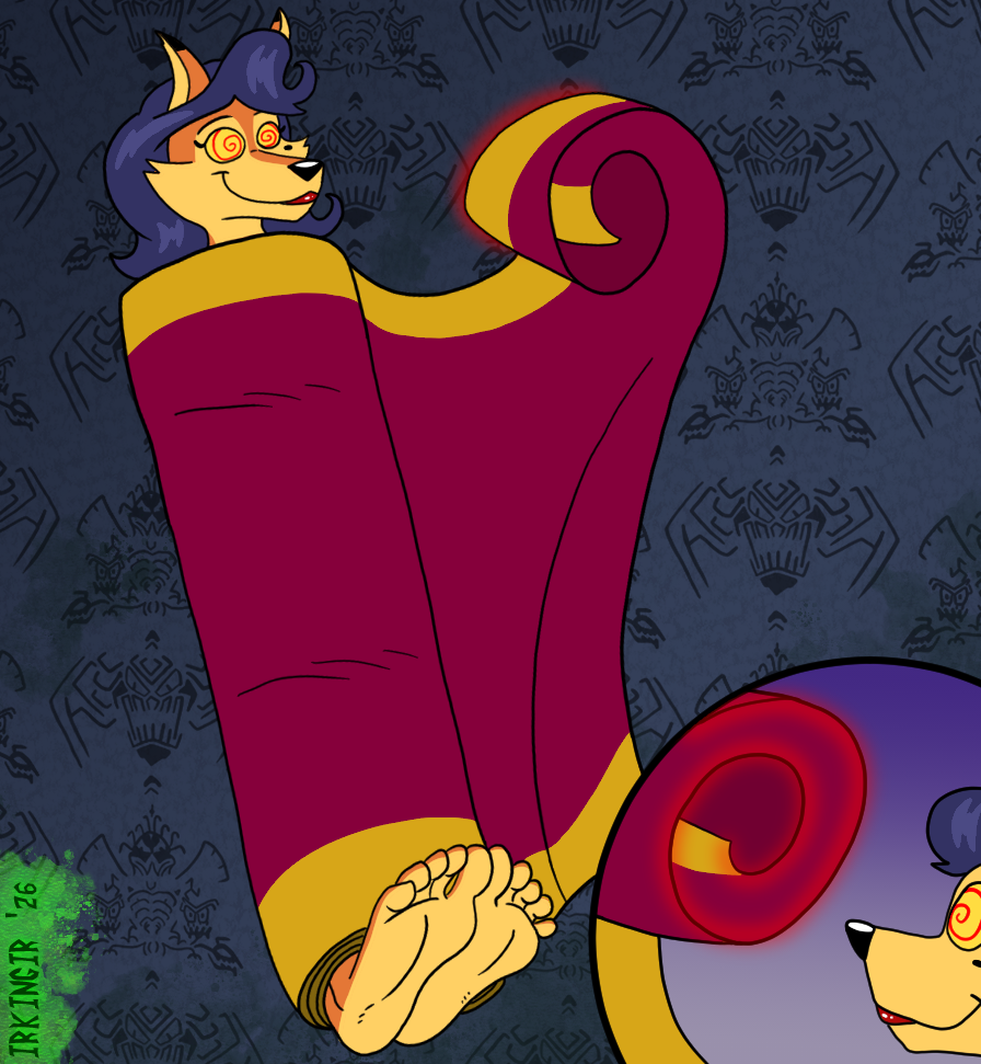 barefoot blue_hair carmelita_fox feet femsub fox_girl furry happy_trance hypnotic_object irkingir lipstick long_hair mole sly_cooper_(series) smile spiralwash_eyes yellow_sclera