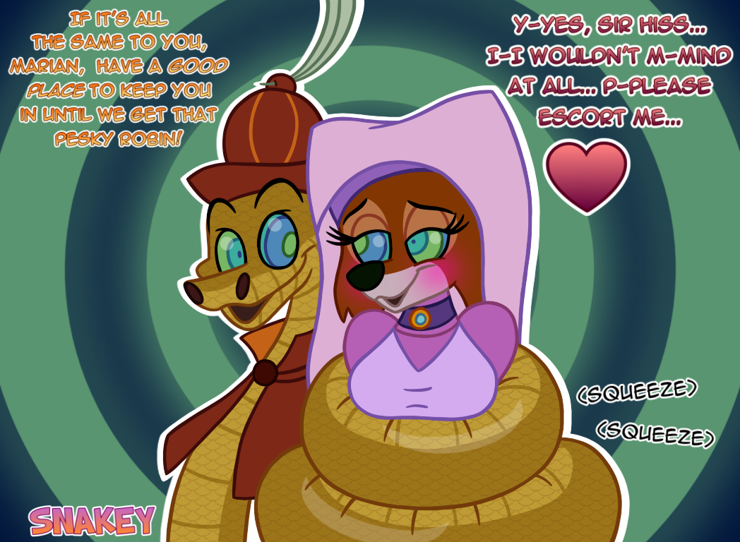 coils disney femsub fox_girl furry happy_trance heart hypnotic_eyes kaa_eyes maid_marian_(disney) maledom robin_hood_(disney) sir_hiss snake snake_boy snakeythingy story text